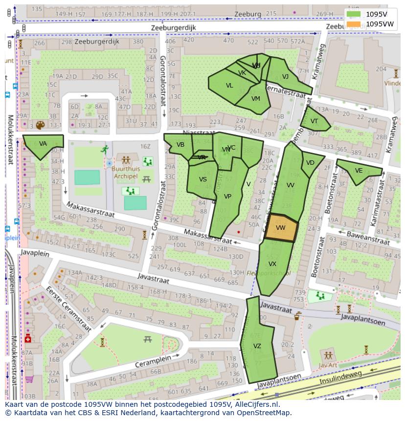 Afbeelding van het postcodegebied 1095 VW op de kaart.