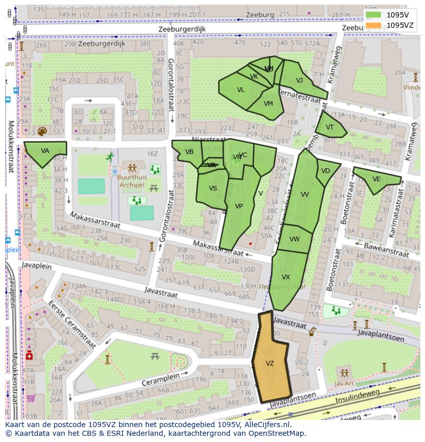 Afbeelding van het postcodegebied 1095 VZ op de kaart.