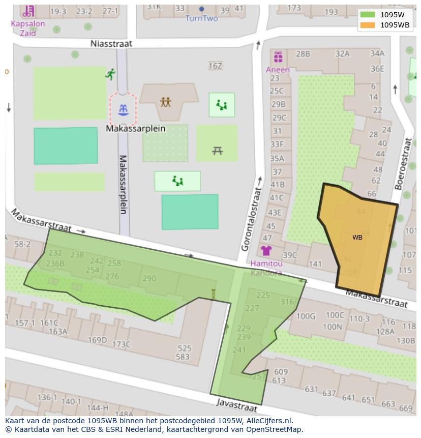Afbeelding van het postcodegebied 1095 WB op de kaart.