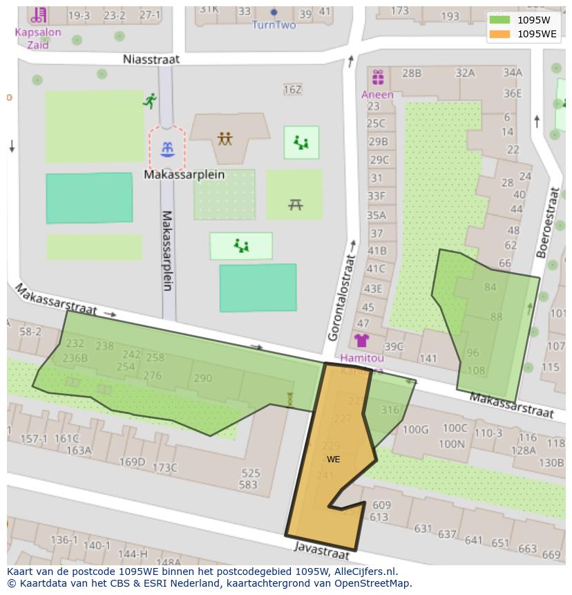 Afbeelding van het postcodegebied 1095 WE op de kaart.