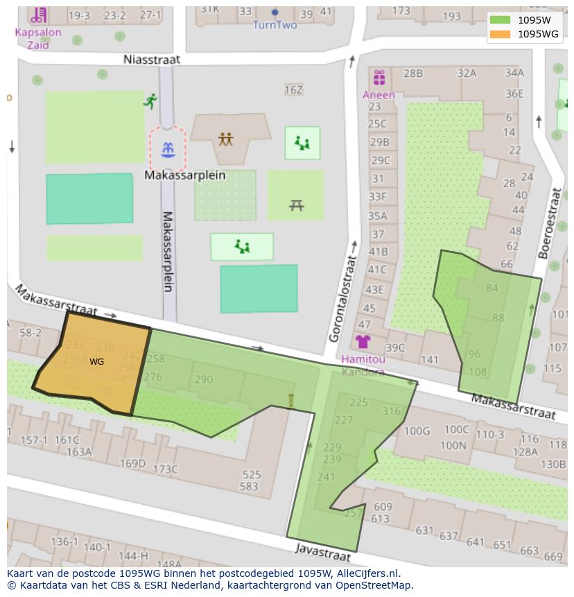 Afbeelding van het postcodegebied 1095 WG op de kaart.