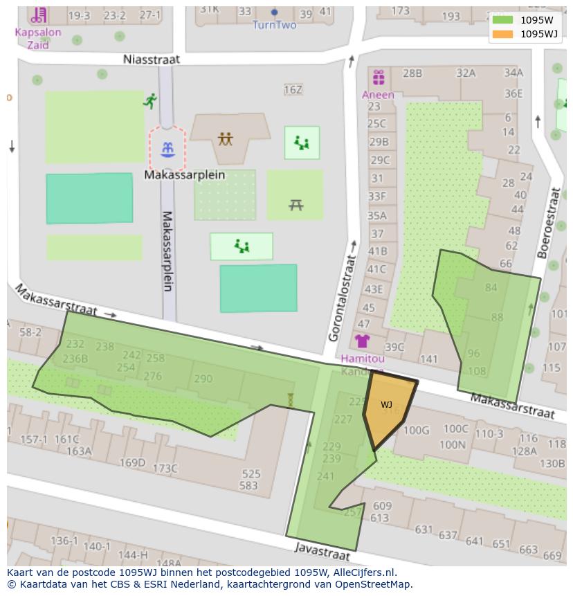 Afbeelding van het postcodegebied 1095 WJ op de kaart.