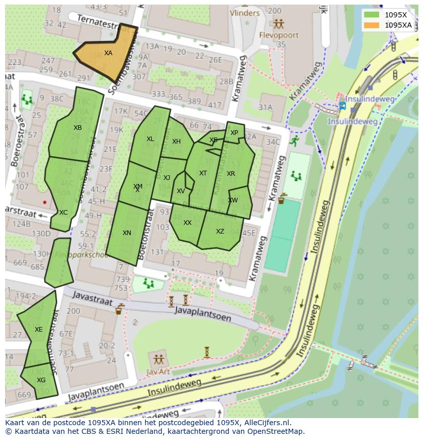 Afbeelding van het postcodegebied 1095 XA op de kaart.