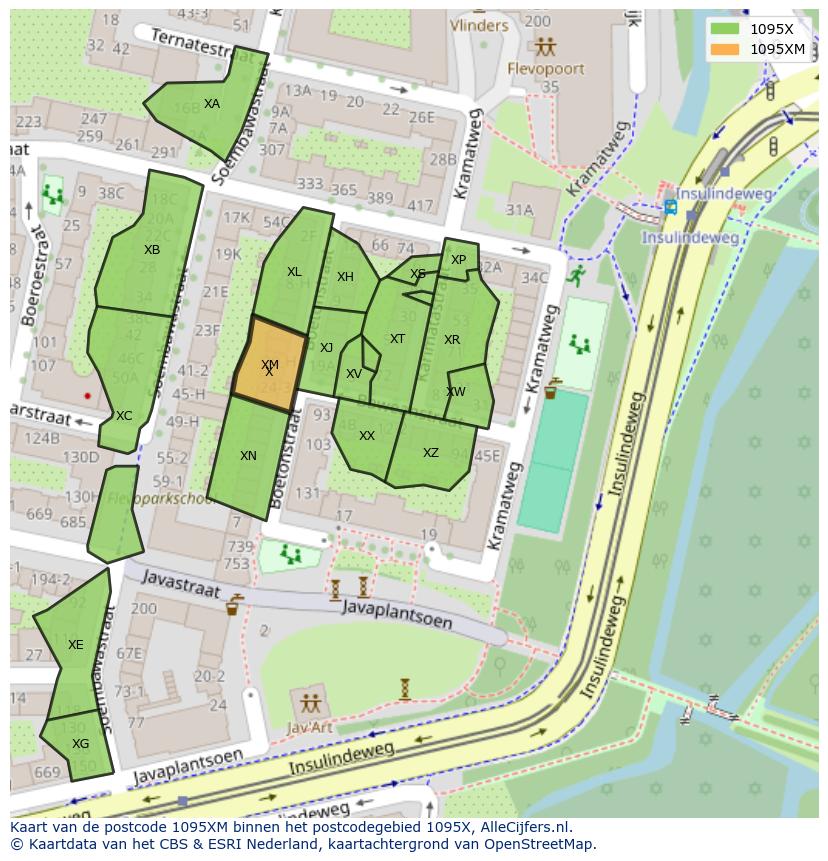 Afbeelding van het postcodegebied 1095 XM op de kaart.