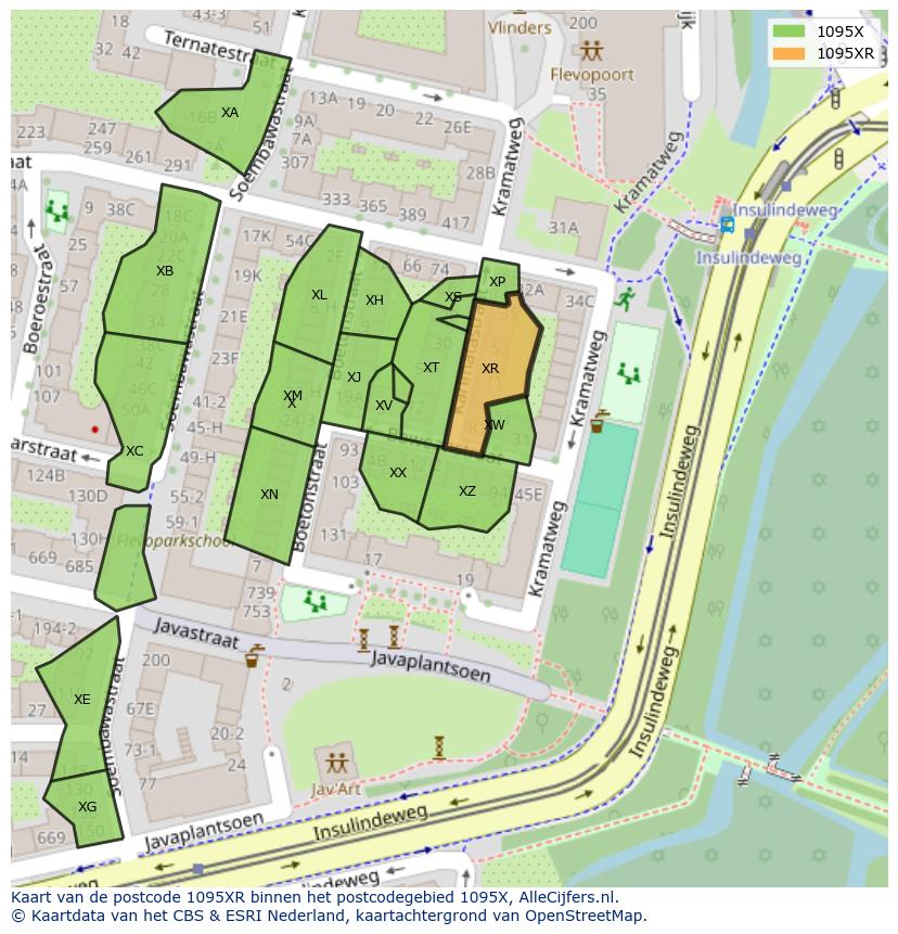 Afbeelding van het postcodegebied 1095 XR op de kaart.