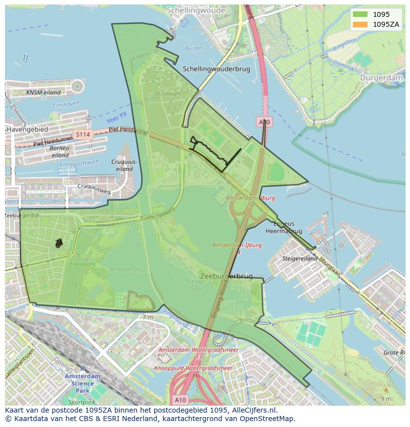 Afbeelding van het postcodegebied 1095 ZA op de kaart.