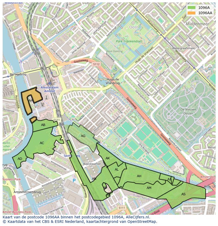 Afbeelding van het postcodegebied 1096 AA op de kaart.