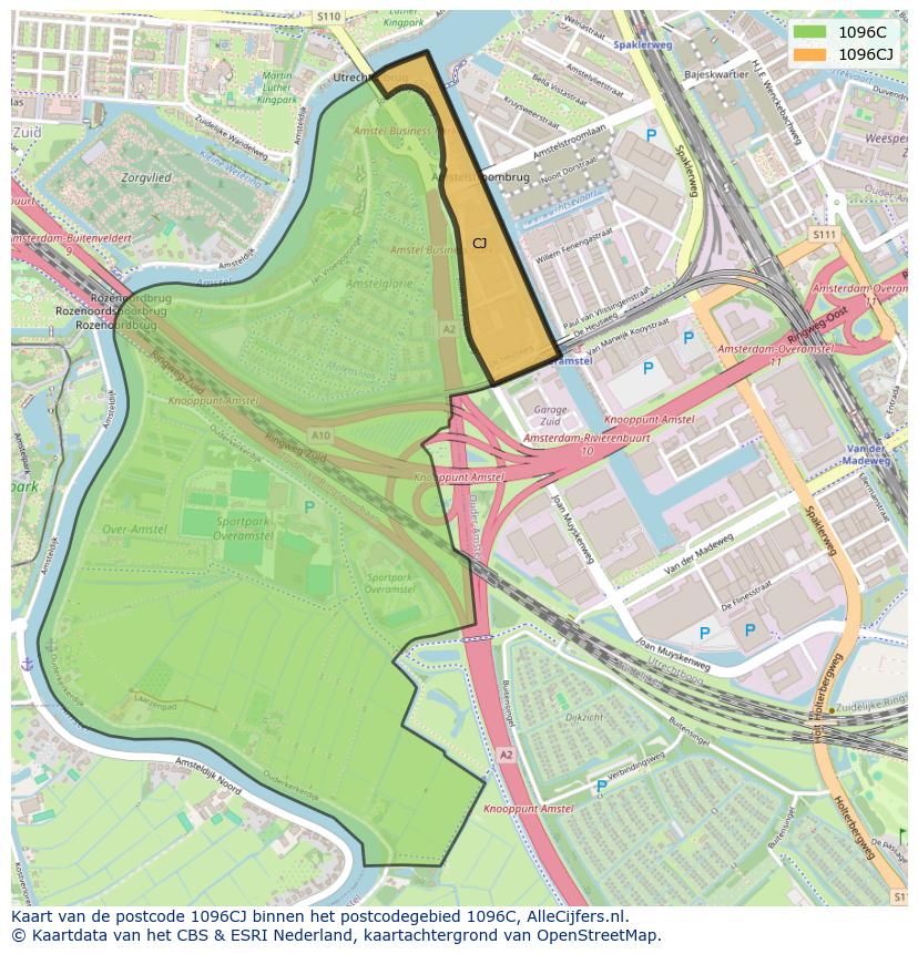 Afbeelding van het postcodegebied 1096 CJ op de kaart.