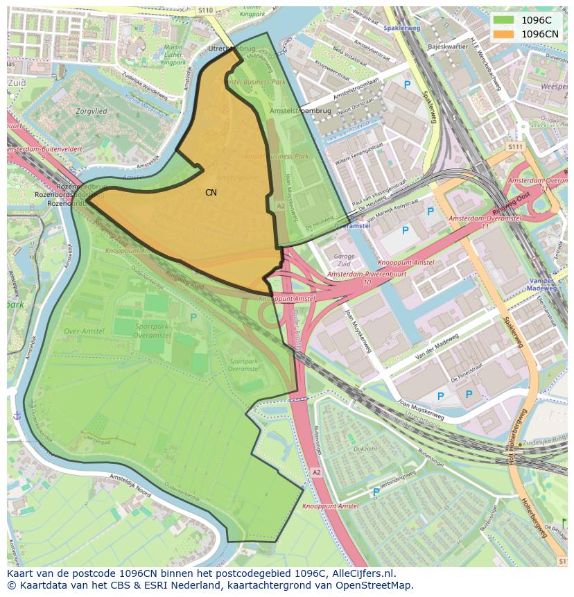 Afbeelding van het postcodegebied 1096 CN op de kaart.