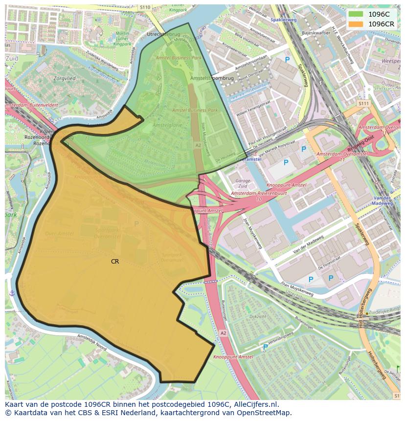 Afbeelding van het postcodegebied 1096 CR op de kaart.