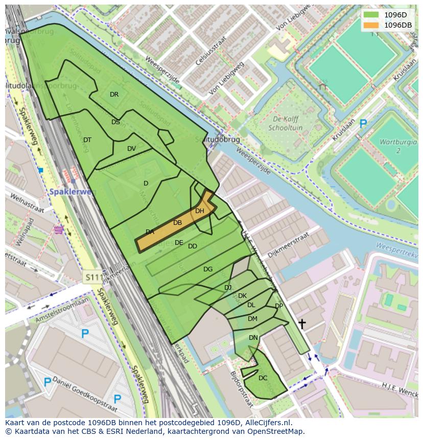 Afbeelding van het postcodegebied 1096 DB op de kaart.