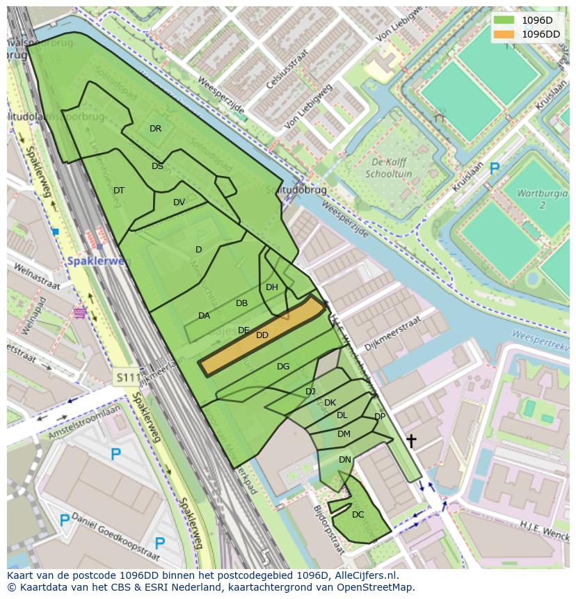 Afbeelding van het postcodegebied 1096 DD op de kaart.