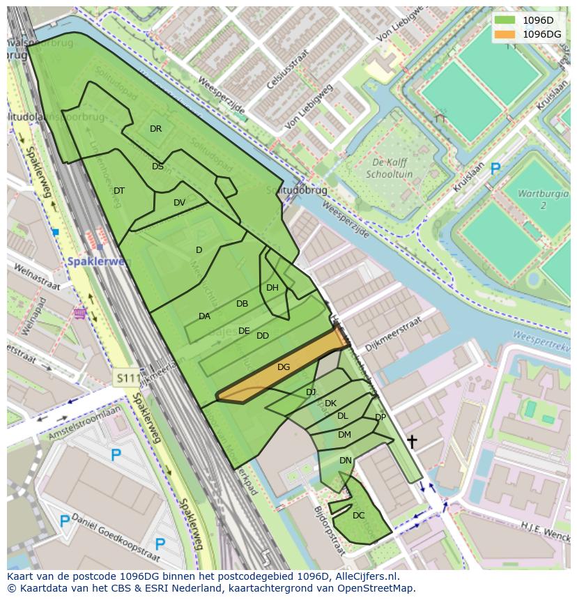 Afbeelding van het postcodegebied 1096 DG op de kaart.