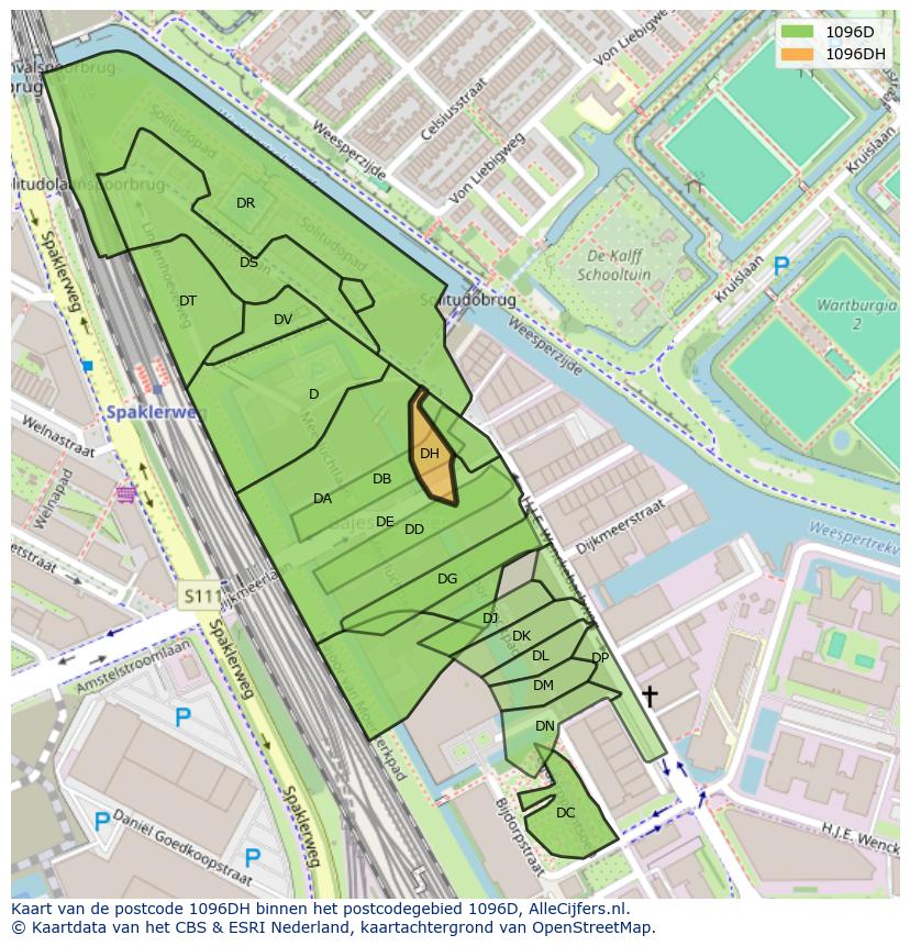 Afbeelding van het postcodegebied 1096 DH op de kaart.