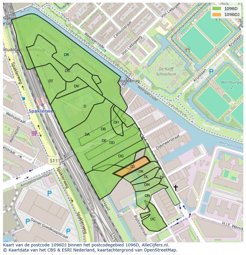 Afbeelding van het postcodegebied 1096 DJ op de kaart.
