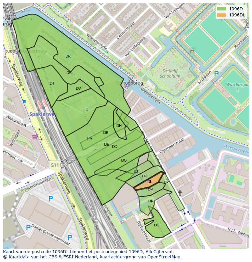 Afbeelding van het postcodegebied 1096 DL op de kaart.