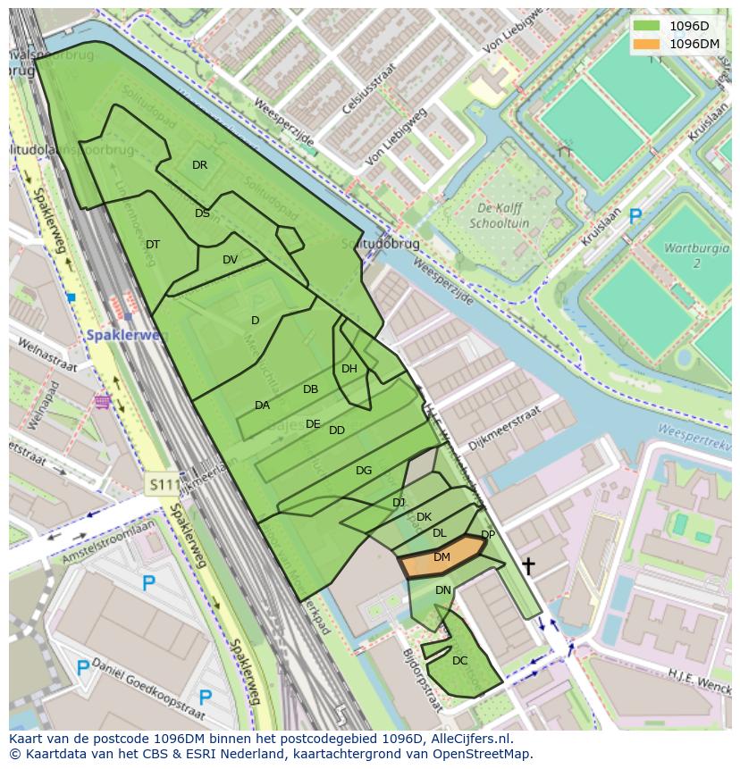 Afbeelding van het postcodegebied 1096 DM op de kaart.
