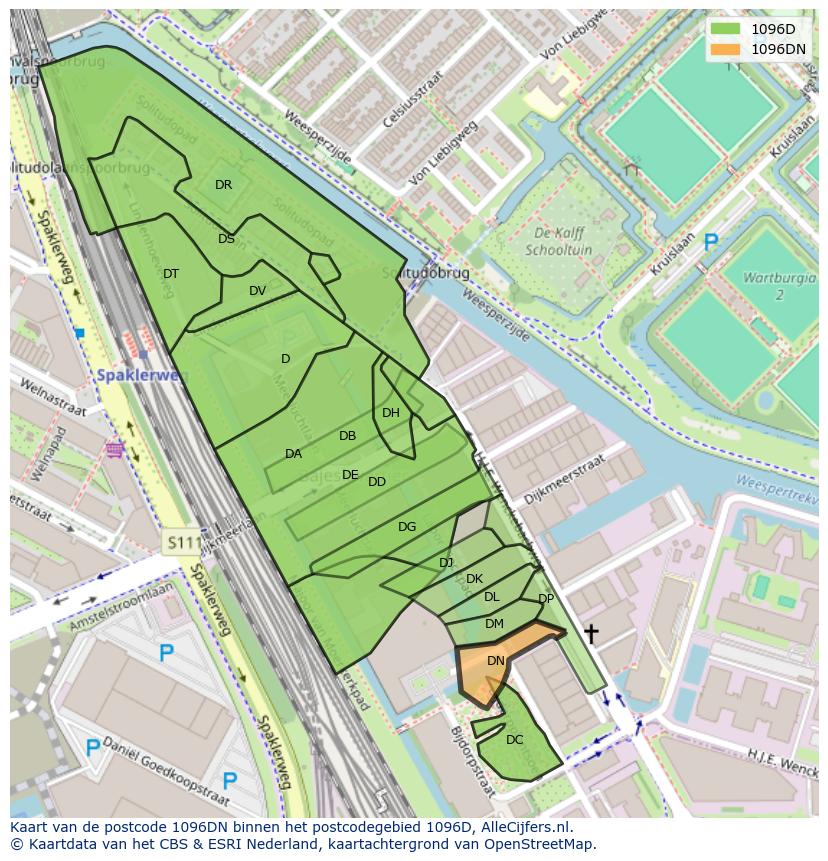 Afbeelding van het postcodegebied 1096 DN op de kaart.