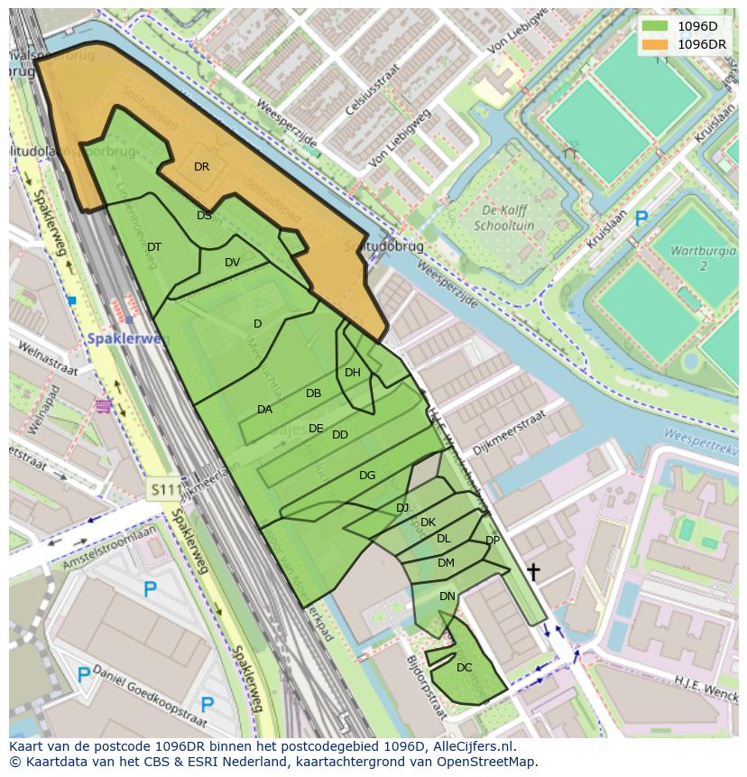Afbeelding van het postcodegebied 1096 DR op de kaart.