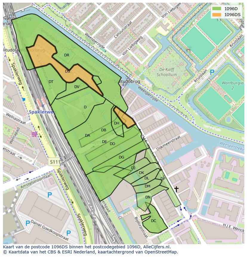 Afbeelding van het postcodegebied 1096 DS op de kaart.