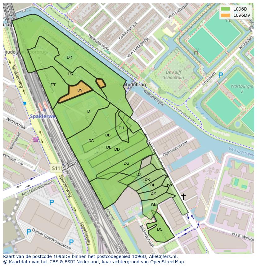 Afbeelding van het postcodegebied 1096 DV op de kaart.