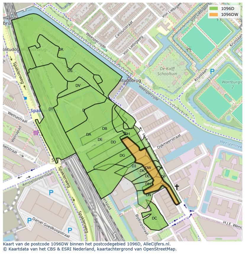 Afbeelding van het postcodegebied 1096 DW op de kaart.