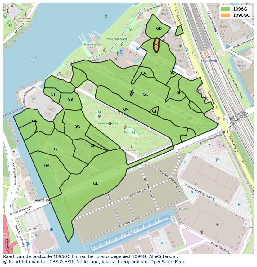 Afbeelding van het postcodegebied 1096 GC op de kaart.