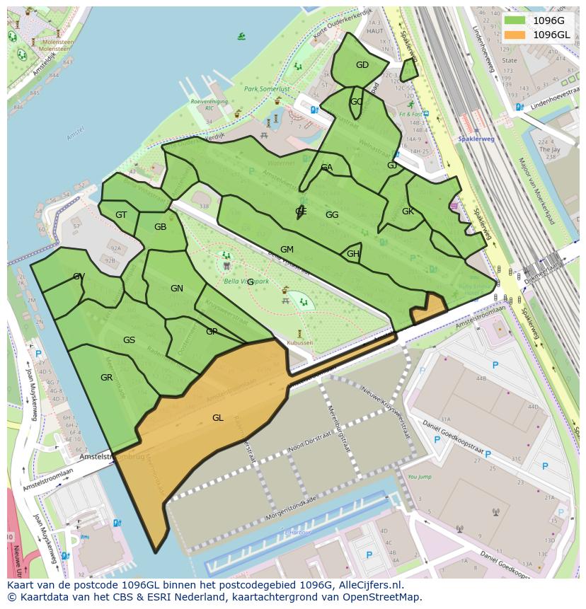 Afbeelding van het postcodegebied 1096 GL op de kaart.