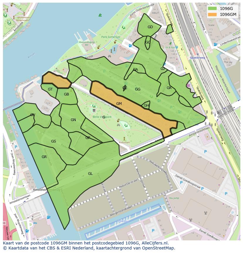 Afbeelding van het postcodegebied 1096 GM op de kaart.