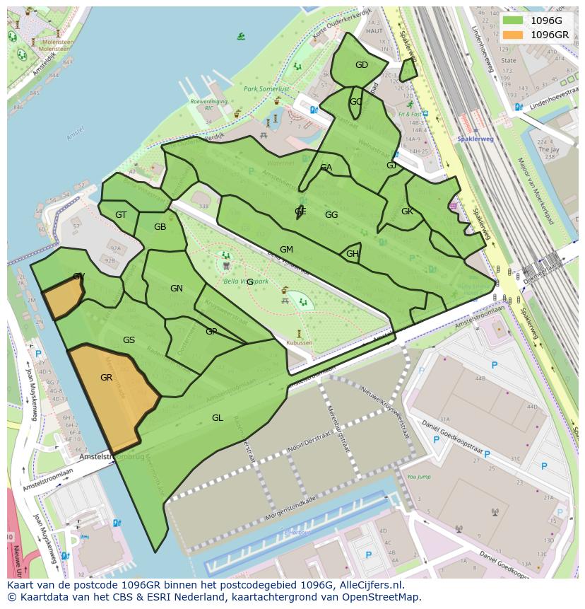 Afbeelding van het postcodegebied 1096 GR op de kaart.