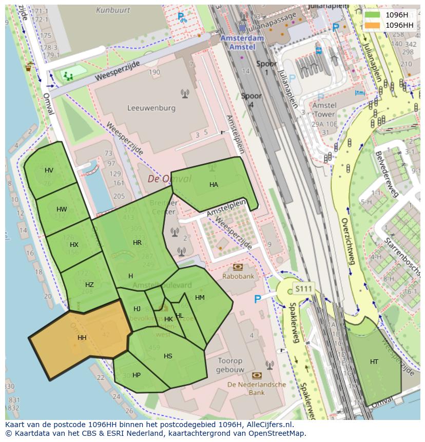 Afbeelding van het postcodegebied 1096 HH op de kaart.