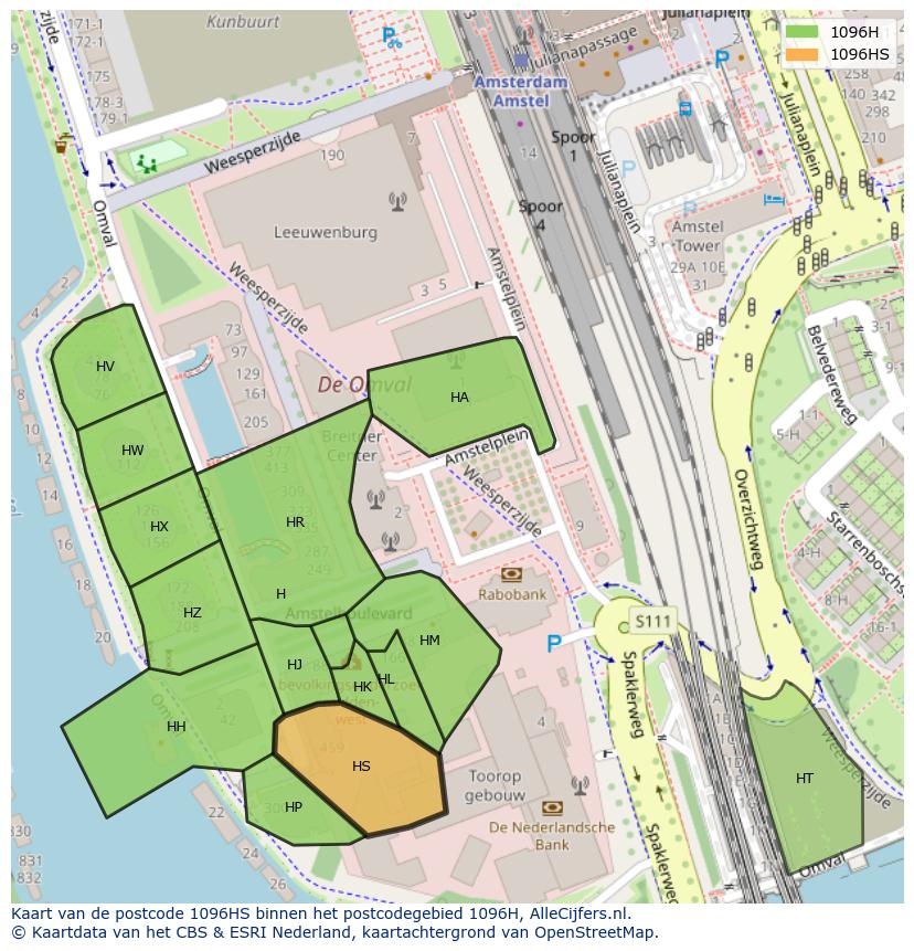 Afbeelding van het postcodegebied 1096 HS op de kaart.