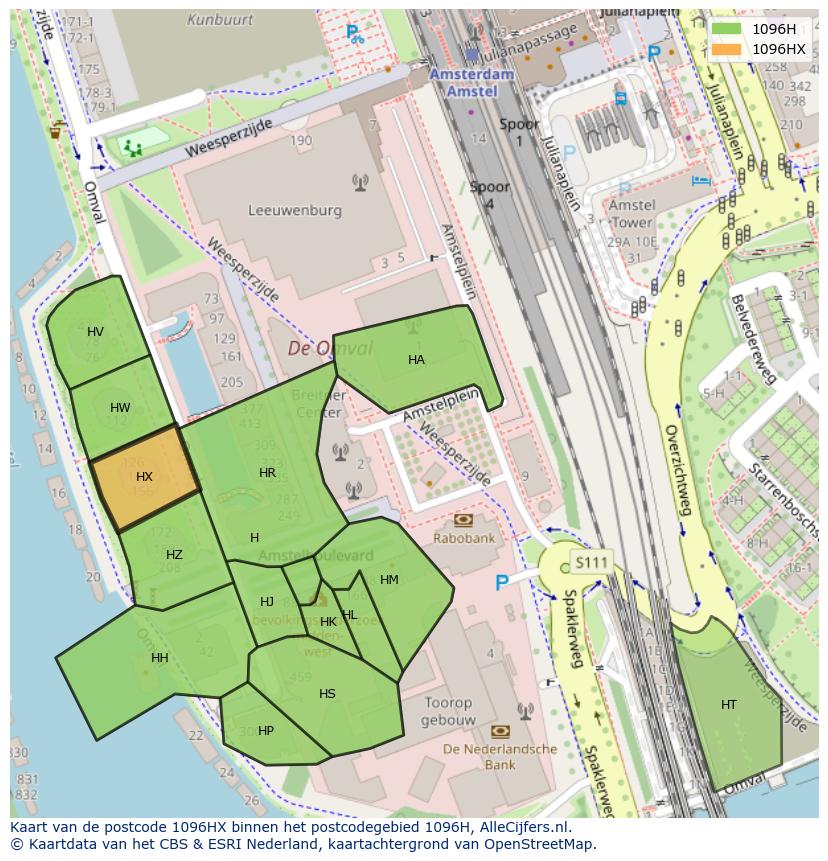 Afbeelding van het postcodegebied 1096 HX op de kaart.