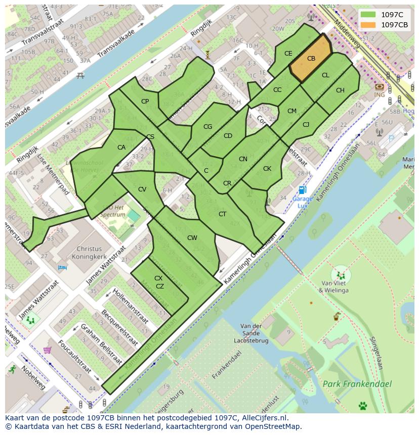 Afbeelding van het postcodegebied 1097 CB op de kaart.