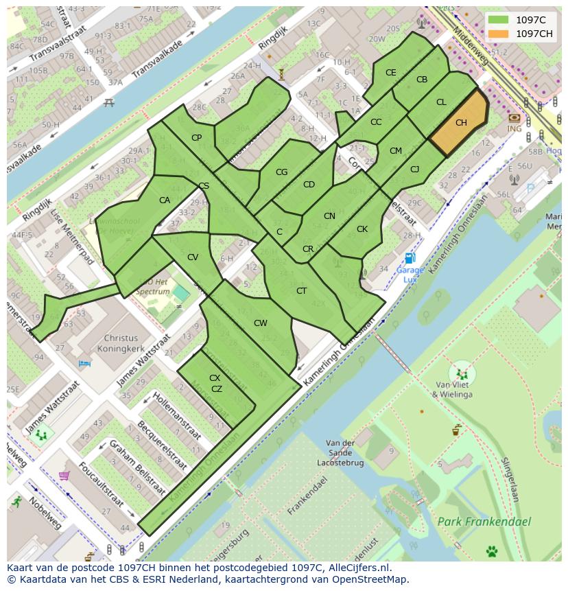 Afbeelding van het postcodegebied 1097 CH op de kaart.