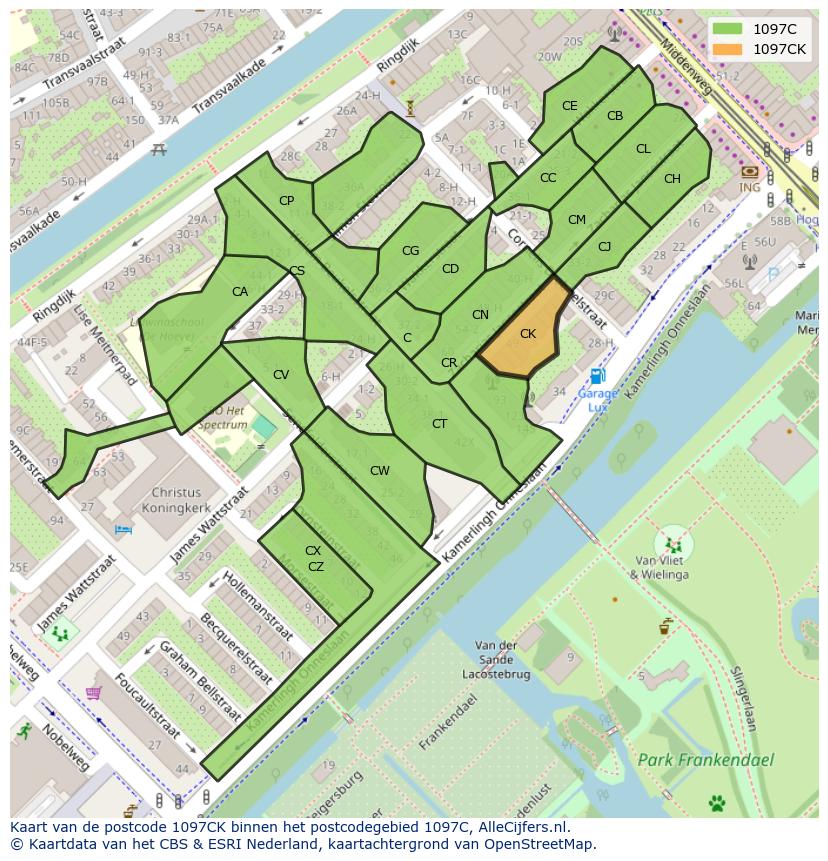 Afbeelding van het postcodegebied 1097 CK op de kaart.
