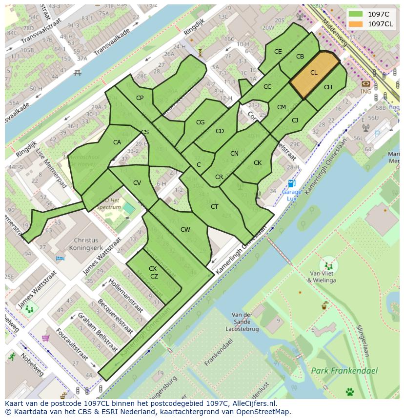 Afbeelding van het postcodegebied 1097 CL op de kaart.