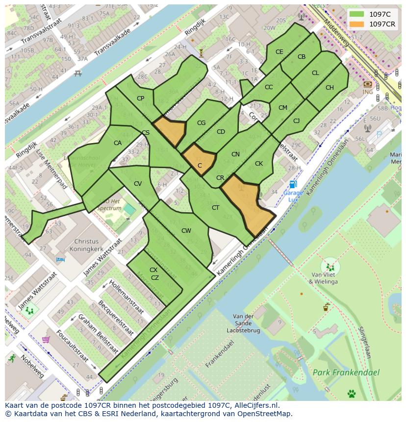 Afbeelding van het postcodegebied 1097 CR op de kaart.