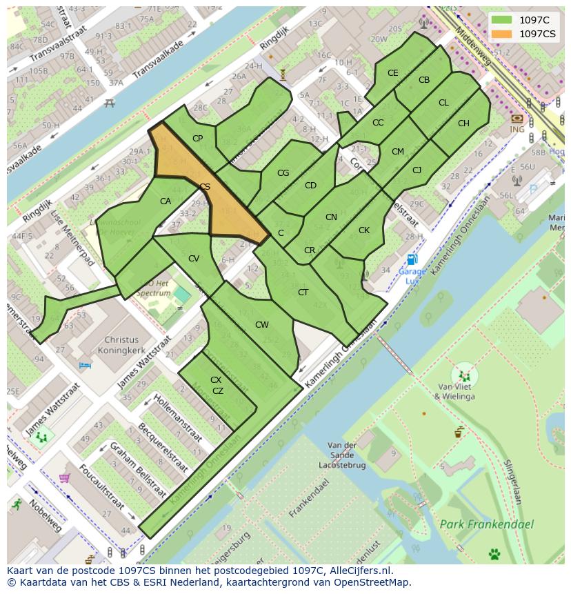 Afbeelding van het postcodegebied 1097 CS op de kaart.