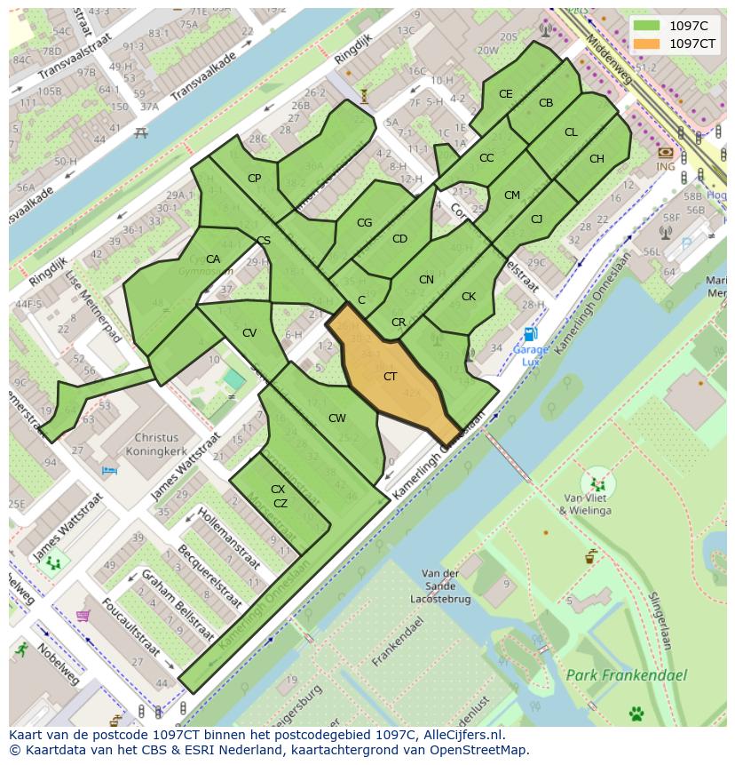 Afbeelding van het postcodegebied 1097 CT op de kaart.