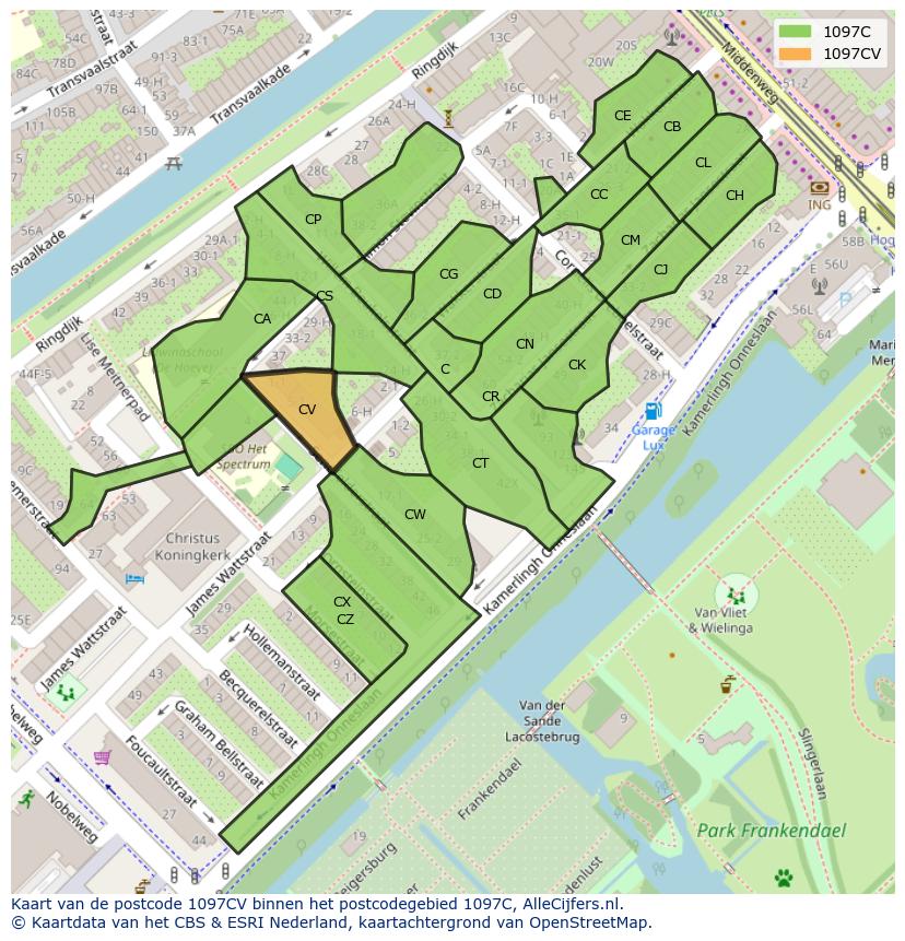 Afbeelding van het postcodegebied 1097 CV op de kaart.