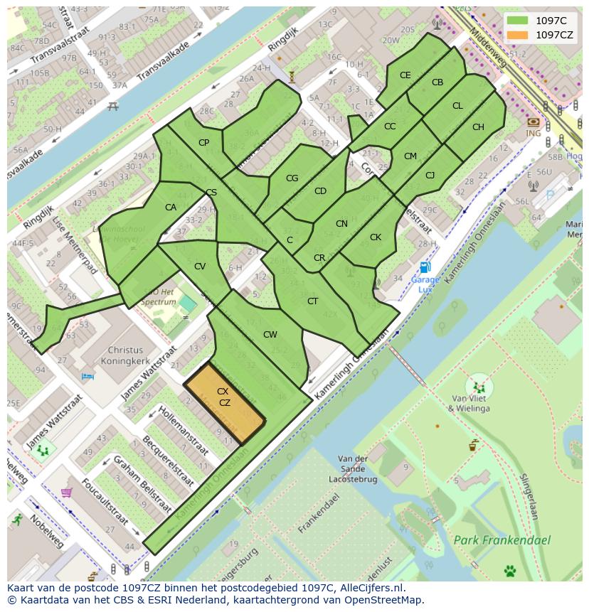 Afbeelding van het postcodegebied 1097 CZ op de kaart.