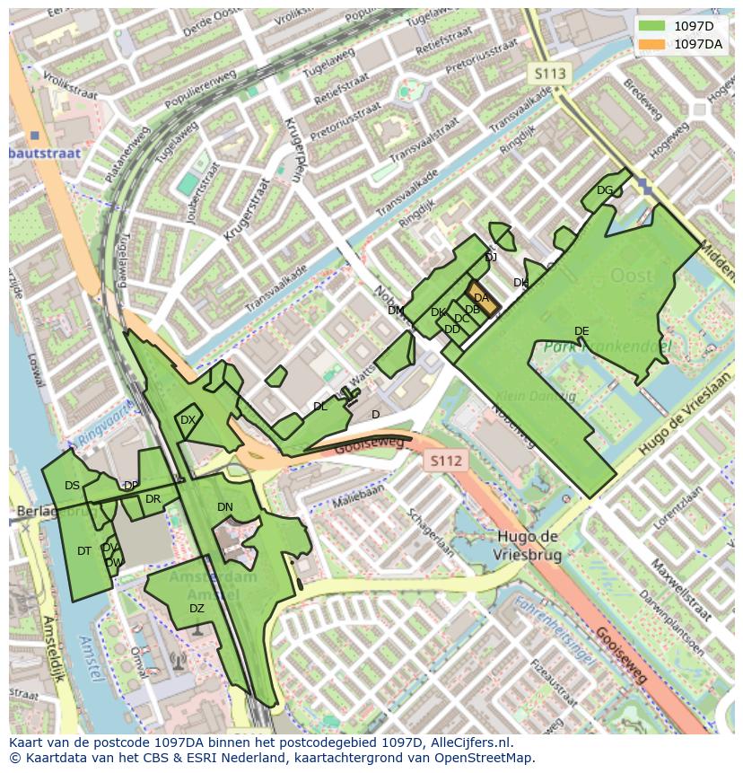 Afbeelding van het postcodegebied 1097 DA op de kaart.