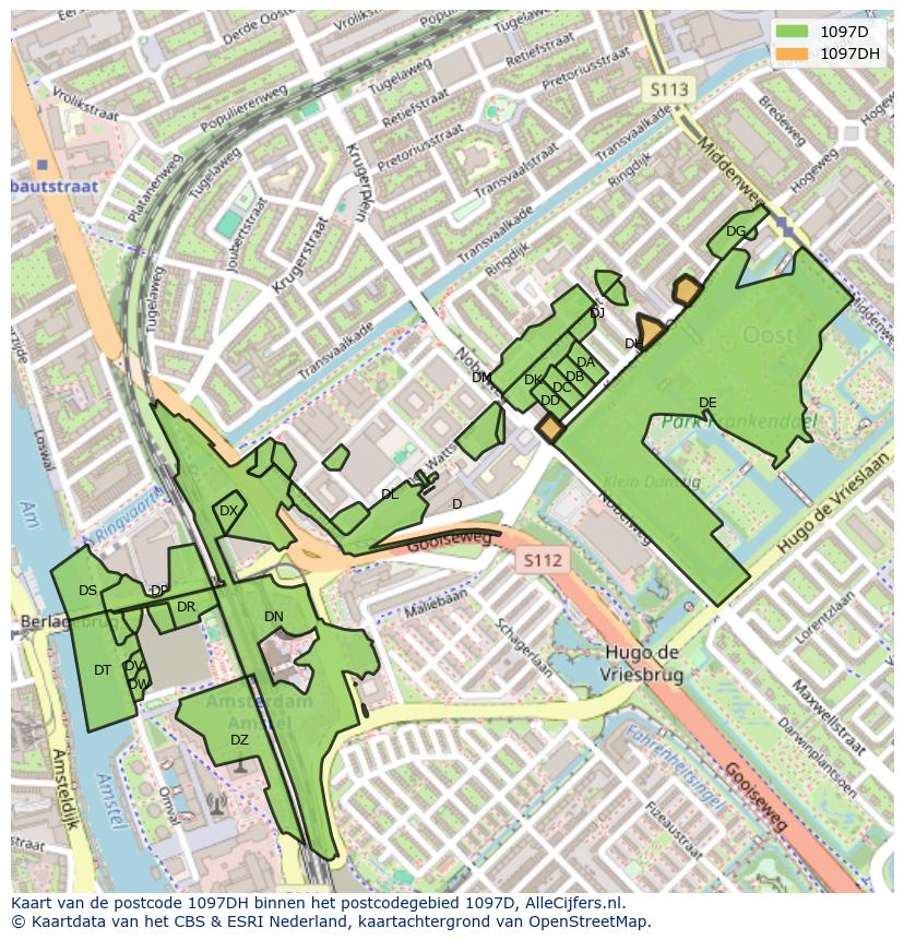 Afbeelding van het postcodegebied 1097 DH op de kaart.