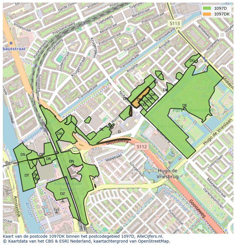 Afbeelding van het postcodegebied 1097 DK op de kaart.