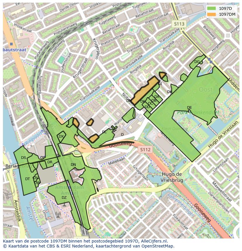Afbeelding van het postcodegebied 1097 DM op de kaart.