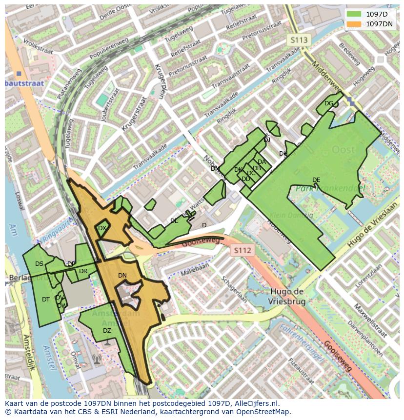 Afbeelding van het postcodegebied 1097 DN op de kaart.