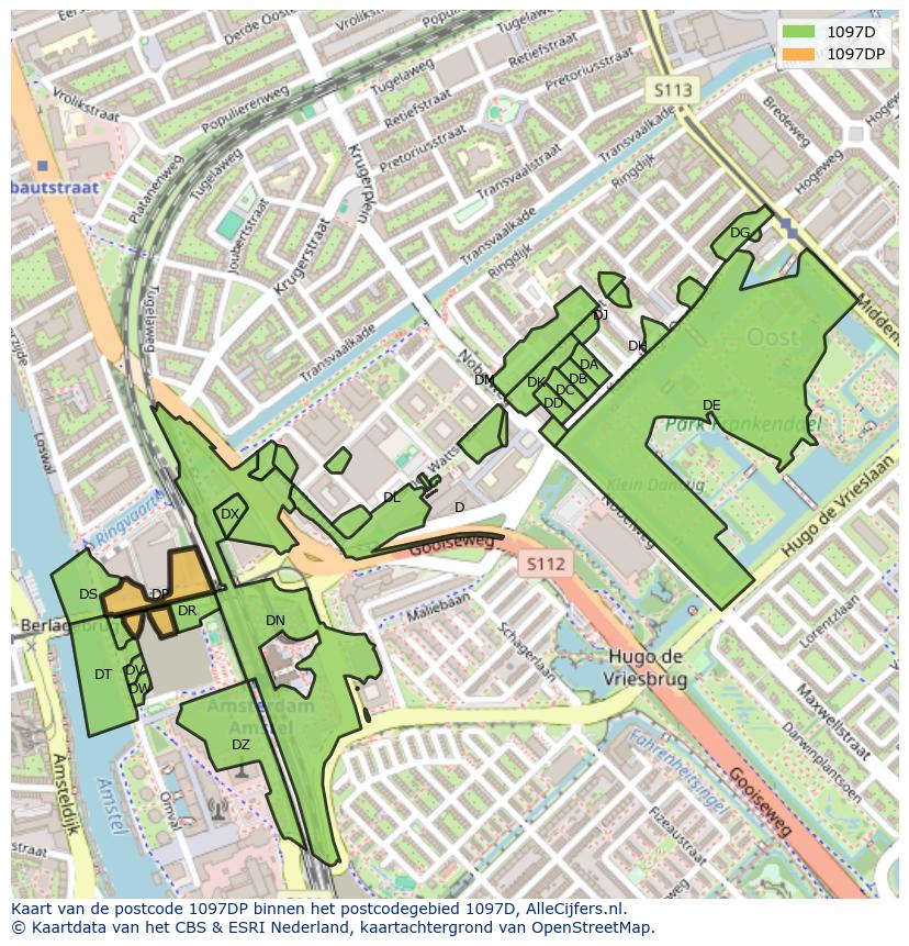 Afbeelding van het postcodegebied 1097 DP op de kaart.