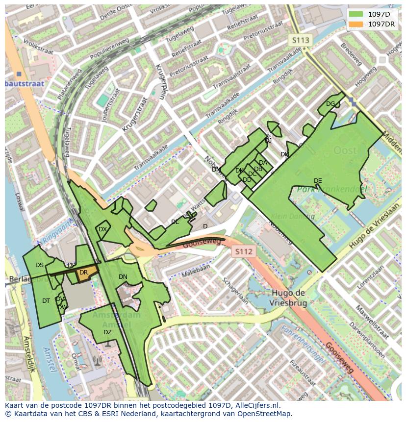 Afbeelding van het postcodegebied 1097 DR op de kaart.