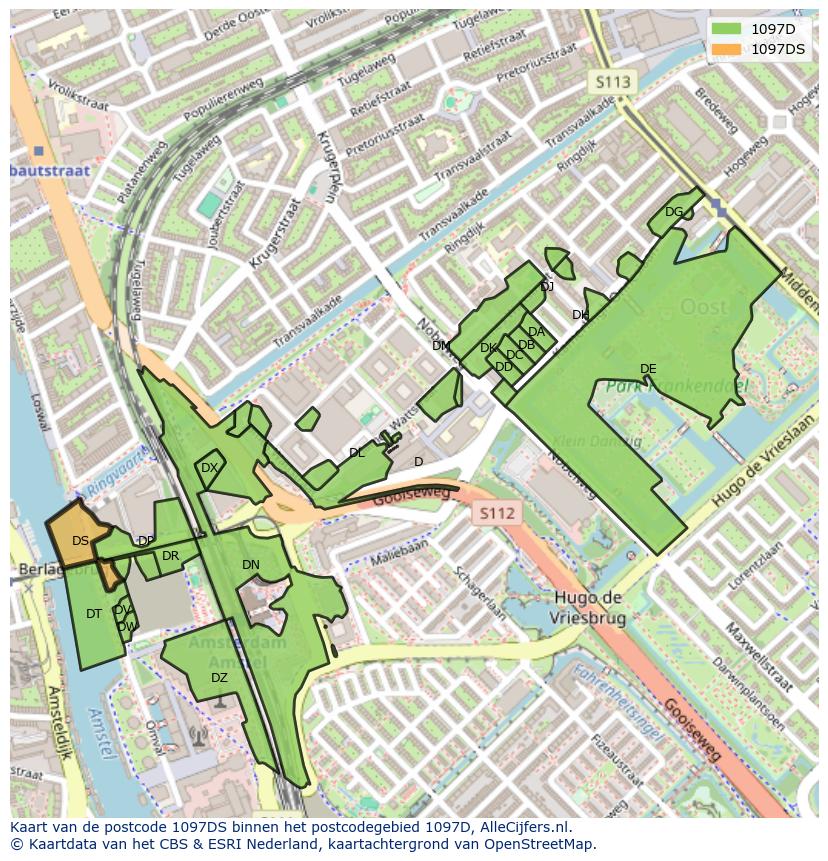 Afbeelding van het postcodegebied 1097 DS op de kaart.
